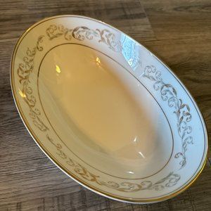 Vtg 1950s Noritake China Stanwyck Blue Leaves Gold Trim 10" Oval Vegetable Bowl